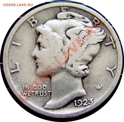 K81 AG США 10¢ Mercury Dime 1923 VG-F до 10.06 в 22°° - K81 USA Mercury Dime 1923 VG-F_1