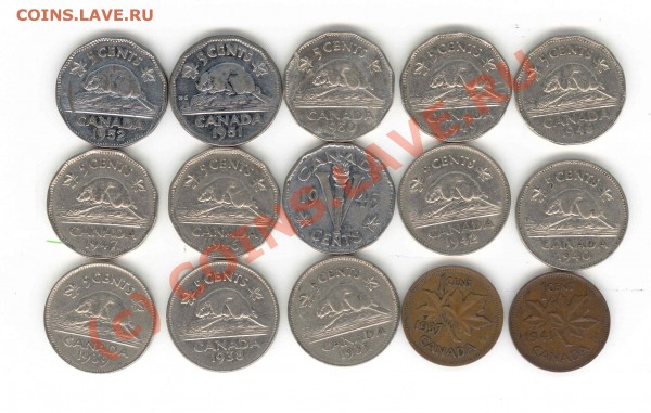 Канада Георг 6, подборка 5 центов и 1 цент разные года - георг6-5центов