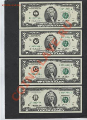 Полный комплект 2 $ банкнот США 2003 год серия А. 12 банков. - 003