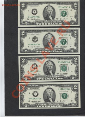 Полный комплект 2 $ банкнот США 2003 год серия А. 12 банков. - 002