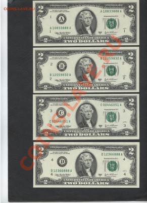 Полный комплект 2 $ банкнот США 2003 год серия А. 12 банков. - 001