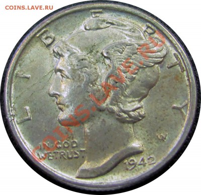 K15 AG США 10¢ 1942 Mercury Dime aUNC до 15.06 в 22°° - K15 10c 1942_1