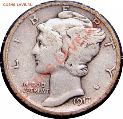 P26 Ag США 10¢ 1917 Mercury Dime F-VF до 17.06 в 22°° - P26 USA 10c 1917 F-VF_1