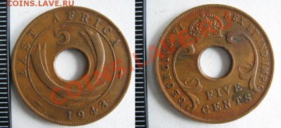 Разная инострань - 284 3 Брит Вост Африка 5 центов 1943