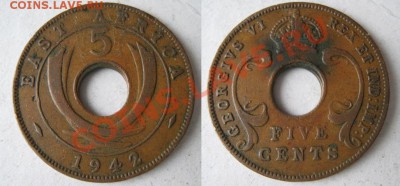 Разная инострань - 284 1 Брит Вост Африка 5 центов 1942