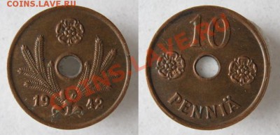 Разная инострань - 290 1 Финляндия 10 пенни 1942