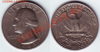 25 центов 1983 (P) - 40 руб. - США 25 центов 1983