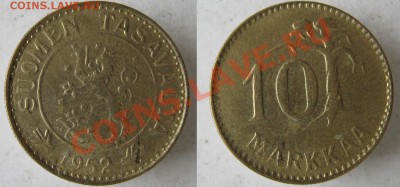Разная инострань - 295 5 Финляндия 10 марок 1952