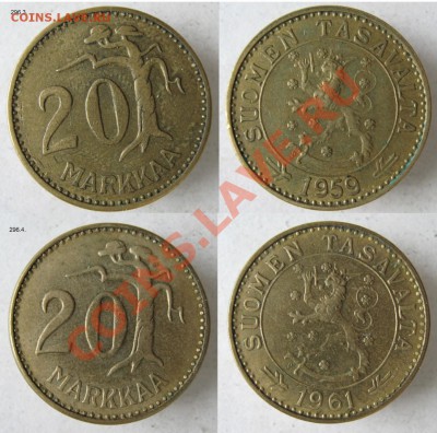 Разная инострань - 296 3 и 4 Финляндия 20 марок 1959 и 1961