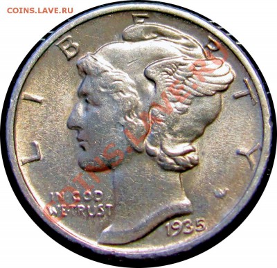 Q14 Ag США 10¢ 1935 Mercury Dime aUNC до 03.07 в 22°° - Q14 10C Dime USA 1935 AU_1