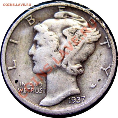 Q17 Ag США 10¢ 1937D Mercury Dime F-VF до 03.07 в 22°° - Q17 10C Dime USA 1937D F_VF_1
