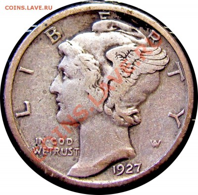 Q18 Ag США 10¢ 1927 Mercury Dime VF до 03.07 в 22°° - Q18 10C Dime USA 1927 VF_1