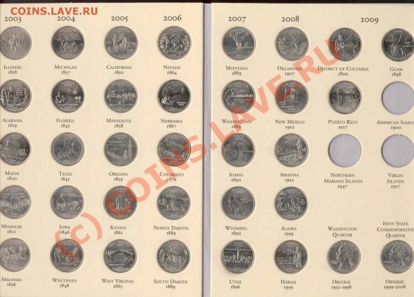 Продам полный набор квотеров США в альбоме - littleton folder states+terr2