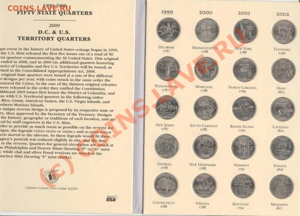 Продам полный набор квотеров США в альбоме - littleton folder states+terr3