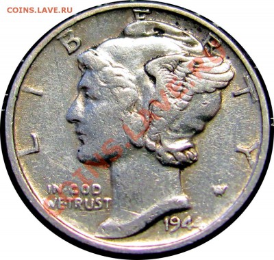 Q15 Ag США 10¢ 1944 Mercury Dime VF-XF до 09.07 в 22°° - Q15 10C Dime USA 1944 VF_EF_1