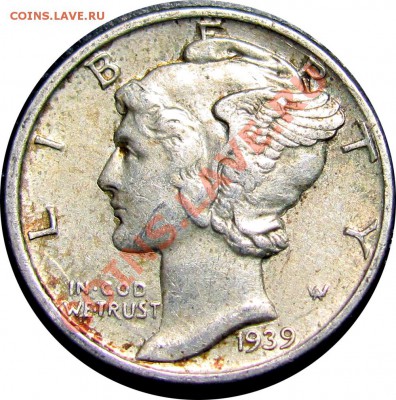 Q49 Ag США 10¢ 1939 Mercury Dime XF-AU до 11.07 в 22°° - Q49 USA 1-c 1939 XF-AU_1