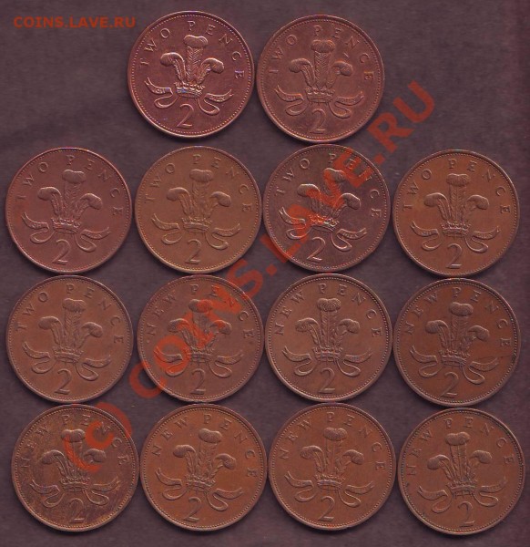 2 пенни Великобритания - 14 шт (с 1 руб). 21.00 6.09.2009 г. - Великобритания_2п.JPG