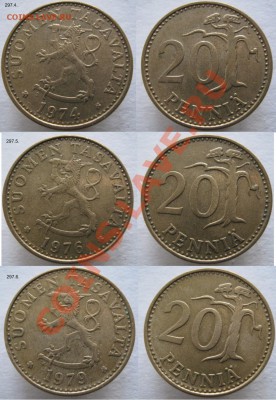 Разная инострань - 297 4 5 6 Финляндия 20 пенни 1974 1976 и 1979