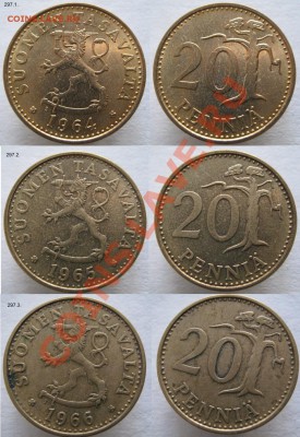 Разная инострань - 297 1 2 3 Финляндия 20 пенни 1964 1965 и 1966