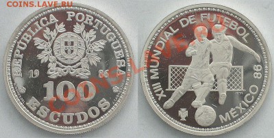 Серебро Португалия Футбол 100 эск. 1986 proof до 17.07 22:00 - 1