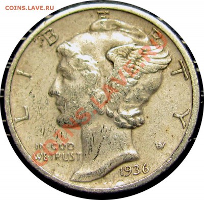 Q51 Ag США 10¢ 1936 Mercury Dime VF-EF до 15.07 в 22°° - Q50 USA 10c 1936 VF-XF_1