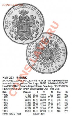 5 марок 1913J. Гамбург - Га