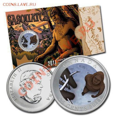 Канада 25 центов 2011, Снежный человек (снежного человека) - 25-cent-2011-Bigfoot