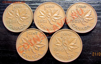Q75 Подборка Канада 1¢ 5 шт. 1950-51-53-54-55 27.07 в 22°° - Q75 Canada 1c 5 pcs_1