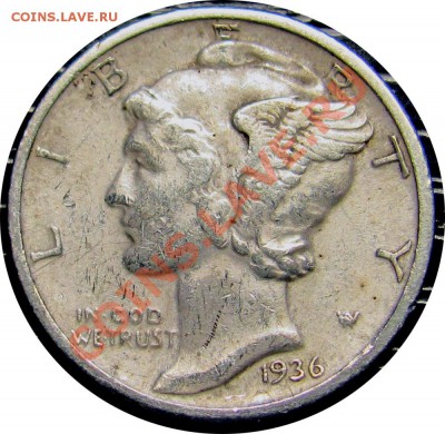 Q51 Ag США 10¢ 1936 Mercury Dime VF-EF до 03.08 в 22°° - Q51 USA 10c 1936 VF-XF_1