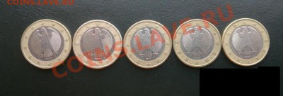Подборка 1 Евро Германии - 5 шт. (мон. дворы: A,D,F,G,J) - 1 Евро1.JPG