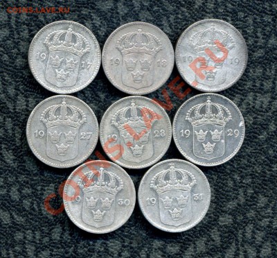 Шведы. Только серебро. Погодовка 10, 25, 50 эре, 1 кр. 20 в. - img208
