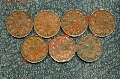Русская Финляндия 1, 5, 10, 25 пенни, 1, 2 марки. - img251