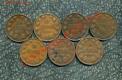 Русская Финляндия 1, 5, 10, 25 пенни, 1, 2 марки. - img253