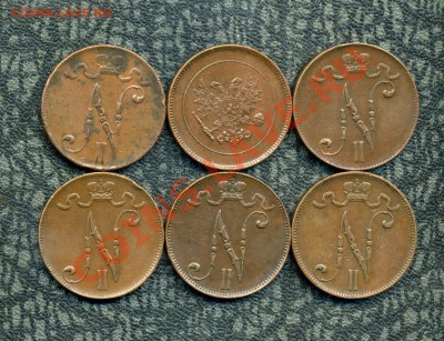Русская Финляндия 1, 5, 10, 25 пенни, 1, 2 марки. - img256
