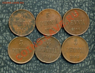 Русская Финляндия 1, 5, 10, 25 пенни, 1, 2 марки. - img255