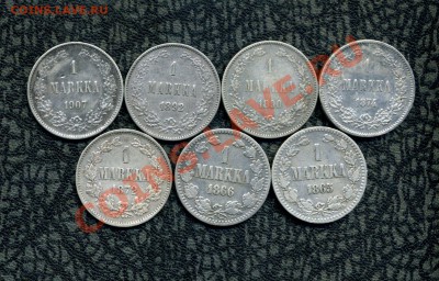Русская Финляндия 1, 5, 10, 25 пенни, 1, 2 марки. - img266