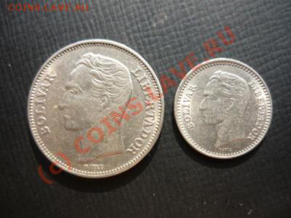 Венесуэлла 1 боливар 1967 г., 25 центимо 1965 г. - Венесуэлла 1