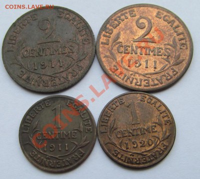1 сентим 1911,1920 и 2 сентима 1911 Франция - 17