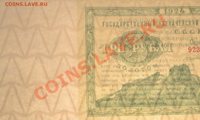 Копии редких и чрезвычайно редких банкнот с водяными знаками - 3 р 1924 просвет