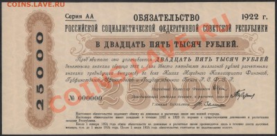 Копии редких и чрезвычайно редких банкнот с водяными знаками - 25000 1922 аверс