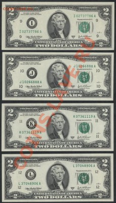 2 $ США серия А 2003 г комплект , все 12 банков ФРС США, UNC - 12 банкнот аверс3-3