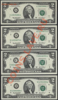 2 $ США серия А 2003 г комплект , все 12 банков ФРС США, UNC - 12 банкнот аверс3-1