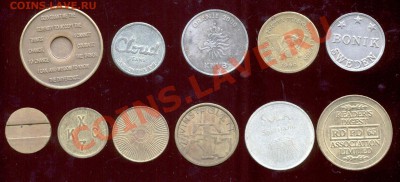 9 иностранных жетонов и 2 отечественных (сувязь,  КХС 7 МЖД) - жетоны1