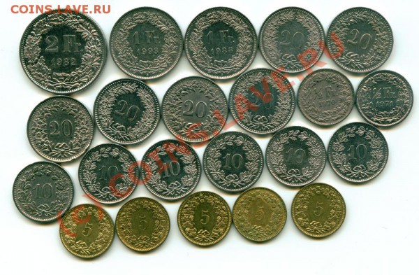 Подборка 22 монеты Швейцарии, до 16.09 в 22.00 - Swiss II-1