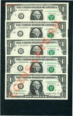 2 $ США серия А 2003 г комплект , все 12 банков ФРС США, UNC - Комплект 1$(5)AKJBL222(250)
