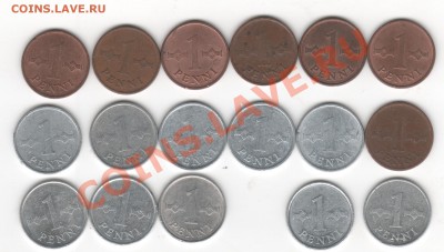 Лот монет Финляндии 1 и 2 пенни -36 штук - 1 пенни