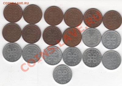 Лот монет Финляндии 1 и 2 пенни -36 штук - 5 пенни 001