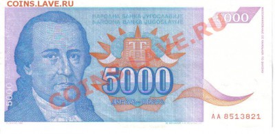 Югославия 5000 динар 1994 до 5.09 21.00мск - Югославия 5000 динар 1994-1