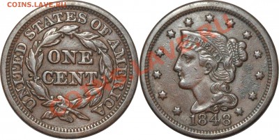 монеты США (вроде как небольшой каталог всех монет США) - One Cent 1848..JPG