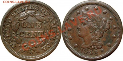 монеты США (вроде как небольшой каталог всех монет США) - One Cent 1848.JPG